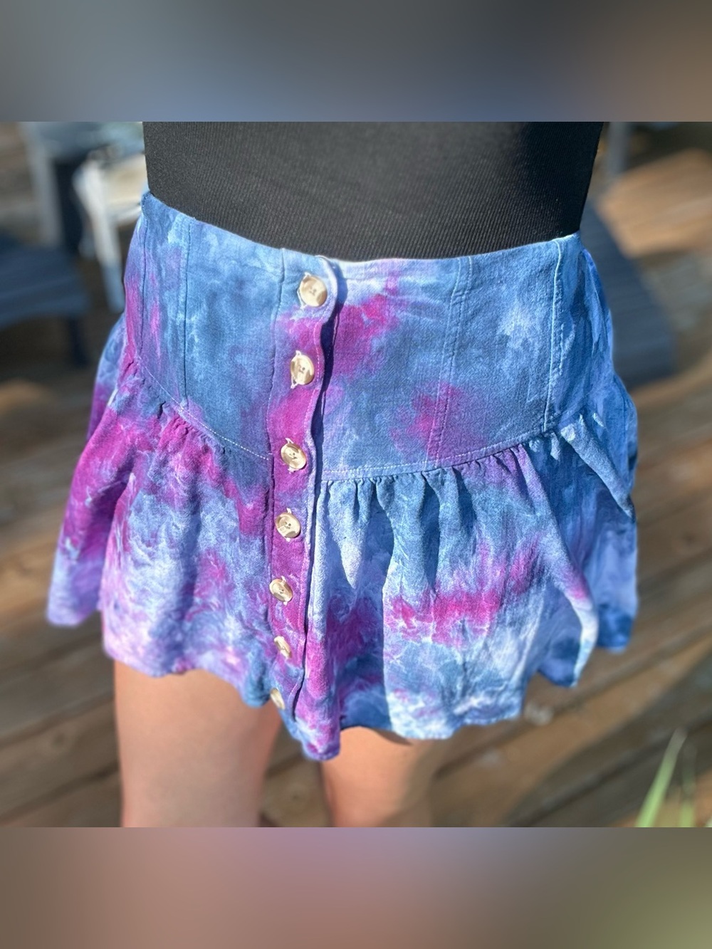 SO Blue & Purple Tie-Dye Button-Front Mini Skirt - Juniors Large